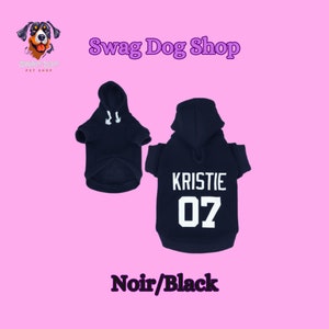 Sweat à Capuche Personnalisé pour Chiens Style Unique, Nom & Numéro au Choix Noir