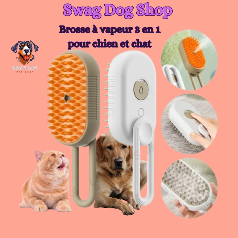 Brosse Vapeur Électrique 3 en 1 pour Chiens et Chats Massage, Nettoyage & Élimination des Poils zdjęcie 1