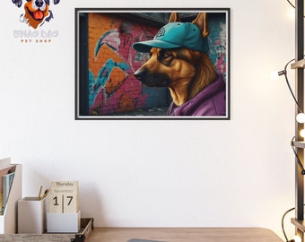 Tableau Graffiti Berger Allemand Casquette et Sweat - Décoration Murale Unique pour Amoureux des Chiens