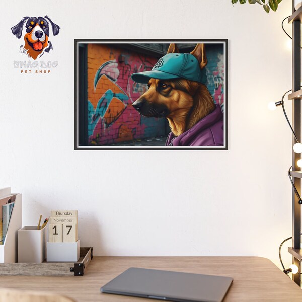 Tableau Graffiti Berger Allemand Casquette et Sweat - Décoration Murale Unique pour Amoureux des Chiens