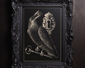 Krähe Kunstdruck, Gothic Wandbild, Gothic Poster, Gothic Poster, Dunkle Malerei