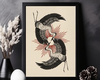 Reiher Kunstdruck: Japanisches Tattoo