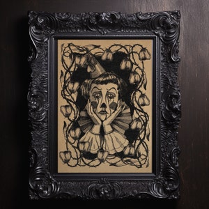 Trauriger Clown Kunstdruck, Alternative ART Print, Tuschezeichnung, Gothic Poster, Tuschestift Zeichnung