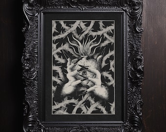 Demon Herz mit Dornen Poster, Gothic Wandkunst, Gothic Dekor, alternative Dekoration, düstere Illustration