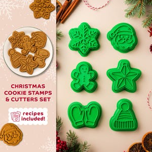 Christmas Cookie Cutters Set - Santa, Snowflake, Gingerbread Man, Star, Mittens & Hat Cookie Stamps for Holiday Baking, Festive Gift