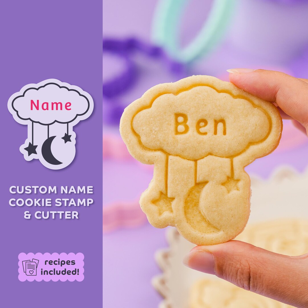 Custom Name Baby Shower Cookie Stamp & Cutter Duo, Cute Cloud With Moon ...