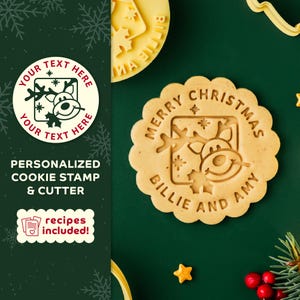 Personalized Cookie Stamp with Reindeer, Custom Christmas Cookie Cutter - Add Your Own Name or Message, DIY Cookies for Christmas Gifts