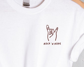 Klettershirt mit lustigem Kletterdruck, Rock n Rope T-Shirt für Kletterer und Boulderliebhaber, Geschenk für Kletterer