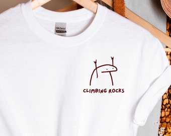 Klettershirt mit Stickerei, Kletterfelsen-T-Shirt für Kletterer und Boulderliebhaber, Geschenk für Kletterer
