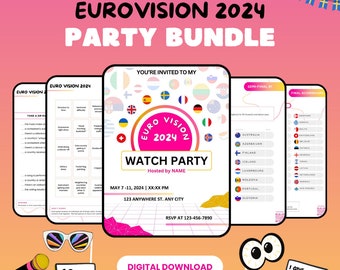 Eurovision Ultimate Party Bundle 2024 Eurovision Scorecard Eurovision Editable Watch Party Invite Eurovision Bingo Juegos de fiesta descargables