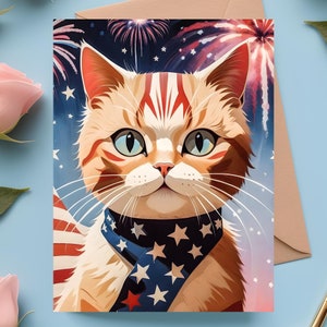 Furry Freedom, tarjeta de felicitación para gatos 4 de julio, para el Día de la Independencia, Día de la Independencia, 4 de julio, descarga digital instantánea