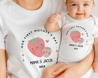 First Mother's Day Matching Mom And Baby Shirt And Bodysuit For Mother's Day With Names, Custom Mother's Day Shirt, Personalized Mom Gift