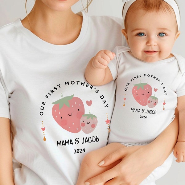 Erster Muttertag Passende Mutter und Baby Shirt und Body für Muttertag mit Namen, Benutzerdefinierte Muttertag Shirt, personalisierte Mutter Geschenk