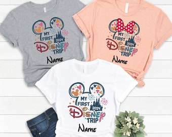 Custom Name Disney Trip 2024 Shirts, Personalized Disney Family Vacation Shirt,  Mickey Minnie Head Matching Shirt, Disney Castle Shirt