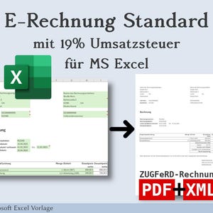 E-Rechnung Vorlage Standard für Excel - ZUGFeRD PDF nach EN 16931 selbst erstellen, für Selbstständige mit Regelbesteuerung