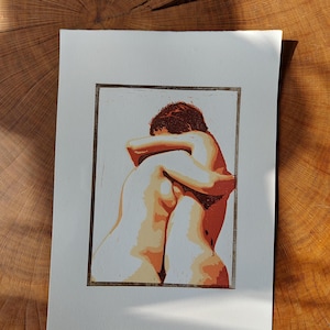 Original linocut print &quot;Embrace&quot;