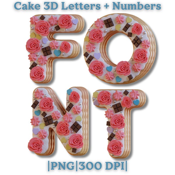 Hyperrealistic 3D Birthday Cake Font Letters and Numbers, Alphabet Patry Set Bundle, Sweet Font Pastry Decor, Food Alphabet PNG Clipart