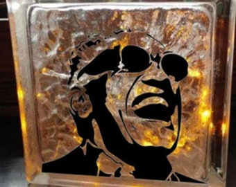 Luce in blocco di vetro Ray Charles con decalcomania