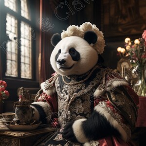 Royal Panda Vintage Art print digital download retro wall decor animal print steampunk pet portrait Printable victorian art gifts