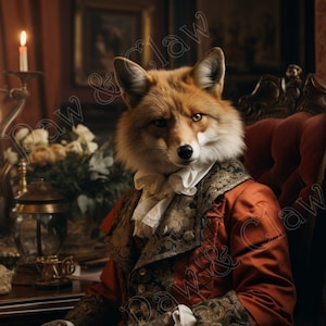 The Gentleman Fox Digital Download Antique Vintage victorian fox clothing retro wall art decor steampunk pet fox portrait printable Art gift