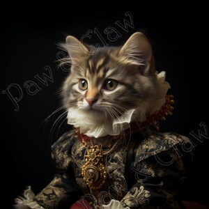 Cute Kitten in a Victorian clothes, Vintage Art, Digital Download, retro wall decor, steampunk, pet portrait, Printable Art.