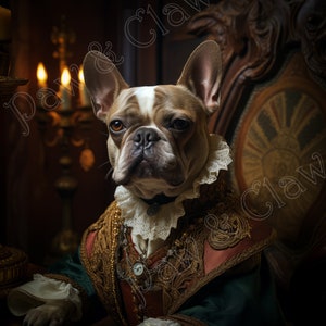 Französische Bulldogge in viktorianischer Kleidung. Vintage-Kunst, digitaler Download, Retro-Wanddekoration, Steampunk-Haustierporträt, druckbare Kunst.