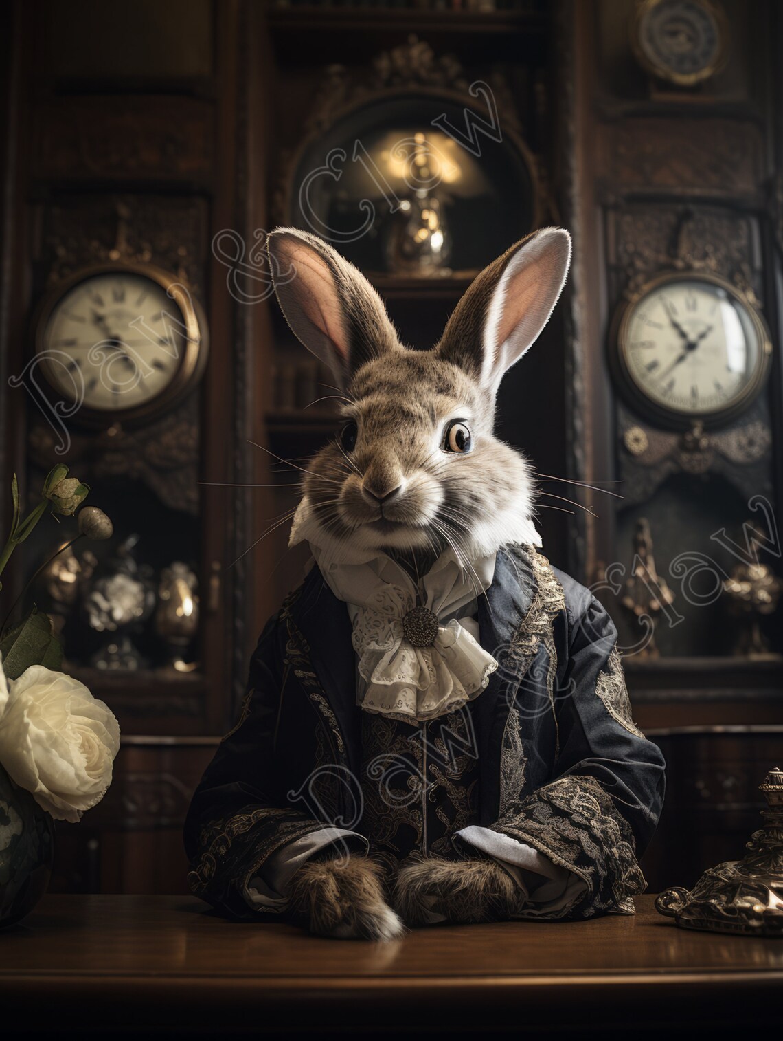 Clock Shop Rabbit Vintage Art Print Digital Download Retro Wall Decor ...