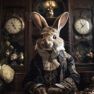 Tienda de relojes Conejo Vintage Arte impresión Digital Descargar decoración de pared retro cabeza de animal impresión steampunk conejito arte retrato de mascota Regalo de arte imprimible