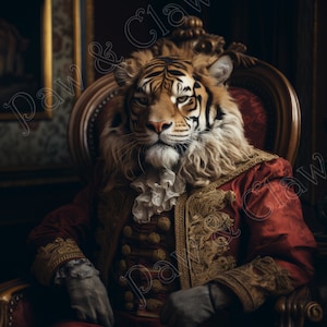 Captain Tiger Victorian army style costume Digital Download Vintage Art Printable Art home wall decor quirky retro steampunk pet animal gift