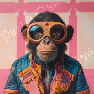 Schimpanse in cooler Brille digitaler Download Wanddekor Kunst gemalt retro Tapete Vintage Kunst Affe Kunstdruck Geschenk