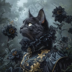 Dark Duke Black Cat digital download Dark Academia Gothic cat decor wall art print quirky vintage victorian animal portrait Cat Lover Gift