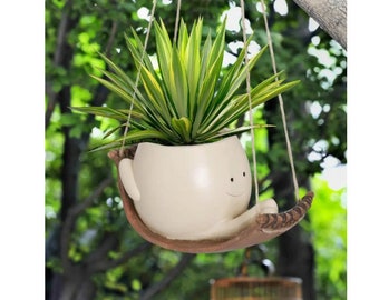 Creative Swing Planter With Cute Smiling Face In a Hammock Ceramic Plant Pot For Home Decoration 5.5 in*3.9 in