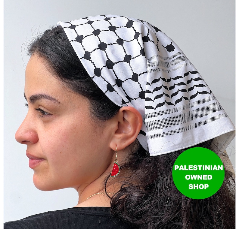 Kuffiyah Bandana 22 inch Cotton Palestinian Bandana Palestine Kuffiyeh Bandana Free Palestine head scarf Screen Printed in Los Angeles black image 9