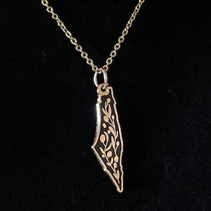 Karte von Palästina Halskette 14k vergoldet mit 18k vergoldet Kette Falastin Anhänger Geschenk mit Olivenzweig Design palästinensischen Geschenk Schmuck
