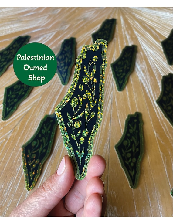 Palestine Sticker Free Palestine Sticker Water Proof Vinyl Palestinian Owned Glitter Donates to Gaza Map Sticker Support Falastin
