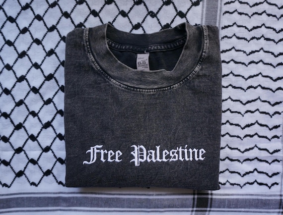 Free Palestine T shirt Embroidered heavy cotton shirt for Palestine Palestinian owned Etsy shop high quality hand made palestine gift