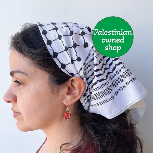 Kuffiyah Bandana 22 inch Cotton Palestinian Bandana Palestine Kuffiyeh Bandana Free Palestine head scarf Screen Printed in Los Angeles black