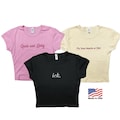100% Cotton Custom Text baby tee for women trendy crop top Embroidery design personalized gift idea write your own text shirt USA made