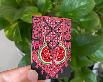 Palestine Watermelon Earrings with 14k Gold plated Hooks Palestine Watermelon Jewelry Watermelon Drop Earrings Support Free Palestine