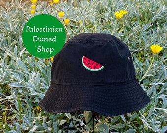 Palestinian Solidarity Watermelon Hat for a Free Palestine Black Cotton Hat with Watermelon Embroidery Palestinian-owned watermelon headwear