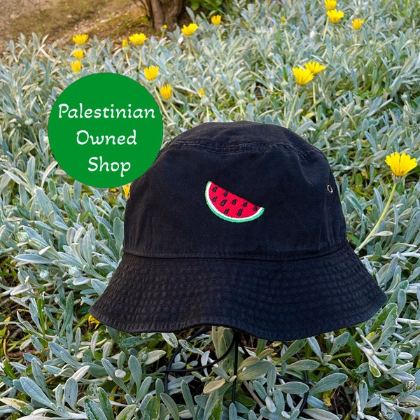 Palestinian Solidarity Watermelon Hat for a Free Palestine Black Cotton Hat with Watermelon Embroidery Palestinian-owned watermelon headwear