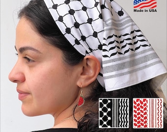 Kuffiyah Bandana 22 inch Cotton Palestinian Bandana Palestine Kuffiyeh Bandana Free Palestine head scarf Screen Printed in Los Angeles black