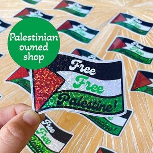 Pegatina de bandera ondulada de Palestina libre gratis con pegatina brillante Regalo palestino resistente a la intemperie para computadoras portátiles y botellas de agua Donaciones a Gaza