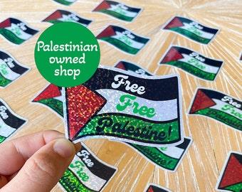 Free Free Palestine Wavy Flag Sticker with Glitter Sticker Weatherproof Palestinian gift for Laptops and water bottles Donates to Gaza