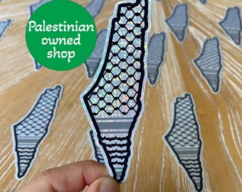 Palästina Karte Glitter Aufkleber mit Kuffiyeh Design Sticker Kuffiyeh Muster Palästina Unterstützer Geschenk Gaza Spende Handgemacht für Wasserflasche