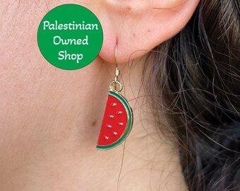 Palestine Watermelon Earrings with 14k Gold Filled Hooks Palestine Watermelon Jewelry Watermelon Drop Earrings Support Free Palestine