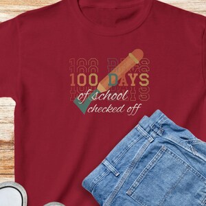 Kids 100 Days of School Checkmark Graphic Tee, Student Gift, Back to School Shirt, Student Milestone Tee, School Celebration, Fun Shirt