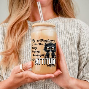 Funny Sassy Cat Iced Coffee Glass Can - Workplace Attitude Tumbler