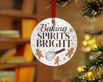 Baking Spirits Bright Metal Holiday Ornament, gingerbread whisk design, baker Christmas gift, vintage-inspired kitchen decor, keepsake tree,