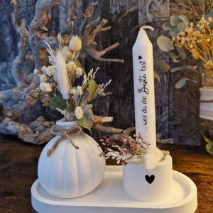 Gift, birthday, Mother's Day. Vase with candle and dried flowers